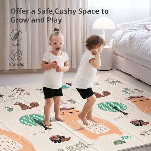 UANLAUO Foldable Baby Play Mat for Babies 6-12 Months, Foam Playmat for Floor 59 x59 Babies Kids Play Mat - Reversible Lightweight Easy Storage and Travel, Waterproof Activity Playmats for Toddlers in Saudi Arabia