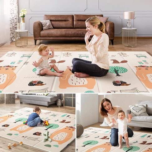 UANLAUO Foldable Baby Play Mat for Babies 6-12 Months, Foam Playmat for Floor 59 x59 Babies Kids Play Mat - Reversible Lightweight Easy Storage and Travel, Waterproof Activity Playmats for Toddlers in Saudi Arabia
