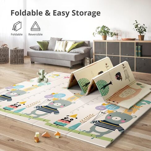 UANLAUO Foldable Baby Play Mat for Babies 6-12 Months, Foam Playmat for Floor 59 x59 Babies Kids Play Mat - Reversible Lightweight Easy Storage and Travel, Waterproof Activity Playmats for Toddlers in Saudi Arabia