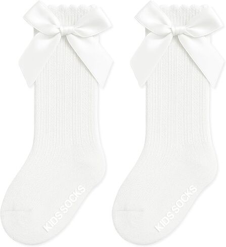 Baby Knee High Socks Non Slip Baby Girl Socks Cotton Bow Infant Stockings Ruffle Toddler Long Sock 0-12M/1-2Y in Saudi Arabia