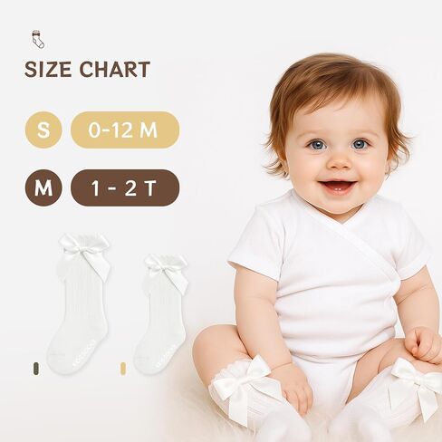 Baby Knee High Socks Non Slip Baby Girl Socks Cotton Bow Infant Stockings Ruffle Toddler Long Sock 0-12M/1-2Y in Saudi Arabia