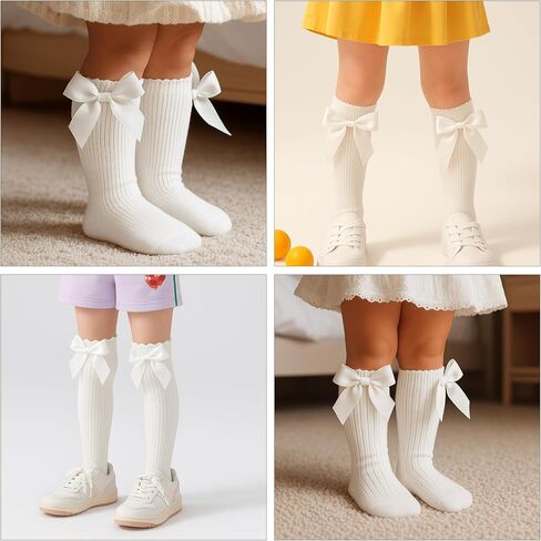 Baby Knee High Socks Non Slip Baby Girl Socks Cotton Bow Infant Stockings Ruffle Toddler Long Sock 0-12M/1-2Y in Saudi Arabia