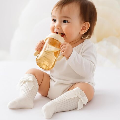 Baby Knee High Socks Non Slip Baby Girl Socks Cotton Bow Infant Stockings Ruffle Toddler Long Sock 0-12M/1-2Y in Saudi Arabia