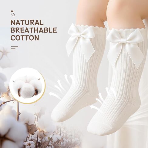 Baby Knee High Socks Non Slip Baby Girl Socks Cotton Bow Infant Stockings Ruffle Toddler Long Sock 0-12M/1-2Y in Saudi Arabia