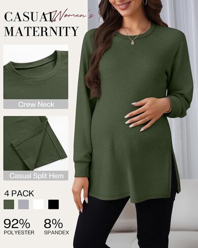 Ficerd 4 Pack Women's Casual Maternity T-Shirts, Long Sleeve Crew Neck Split Side Tee Tops Shirts Loose Fit Pregnancy Clothes in Saudi Arabia