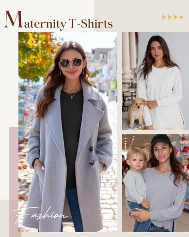Ficerd 4 Pack Women's Casual Maternity T-Shirts, Long Sleeve Crew Neck Split Side Tee Tops Shirts Loose Fit Pregnancy Clothes in Saudi Arabia