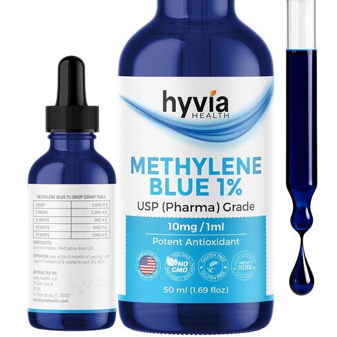 Methylene Blue 1% USP Pharmaceutical Grade For Humans - 99.99% Purity - Third-Party Tested, ISO-Certified, Formaldehyde & Alcohol Free Liquid Drops - 50mL (1.69oz) with Dropper | USA Made in Kuwait