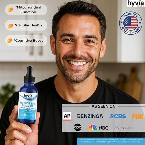 Methylene Blue 1% USP Pharmaceutical Grade For Humans - 99.99% Purity - Third-Party Tested, ISO-Certified, Formaldehyde & Alcohol Free Liquid Drops - 50mL (1.69oz) with Dropper | USA Made in Kuwait