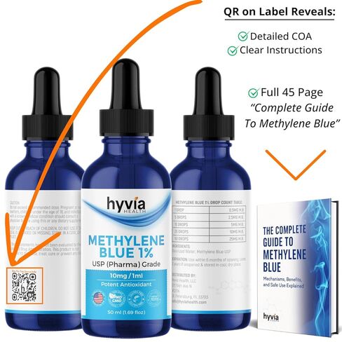 Methylene Blue 1% USP Pharmaceutical Grade For Humans - 99.99% Purity - Third-Party Tested, ISO-Certified, Formaldehyde & Alcohol Free Liquid Drops - 50mL (1.69oz) with Dropper | USA Made in Kuwait