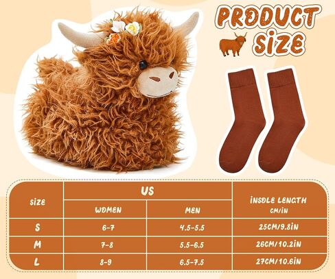 Highland Cow Slippers for Women Men Plush Animal Slippers with Cotton Scottish Socks in Saudi Arabia