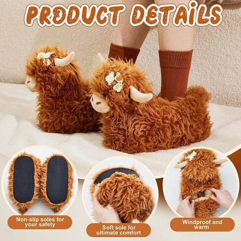 Highland Cow Slippers for Women Men Plush Animal Slippers with Cotton Scottish Socks in Saudi Arabia