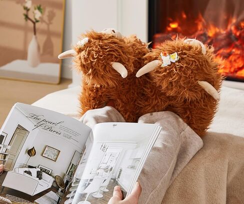 Highland Cow Slippers for Women Men Plush Animal Slippers with Cotton Scottish Socks in Saudi Arabia