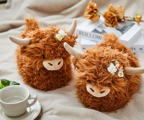 Highland Cow Slippers for Women Men Plush Animal Slippers with Cotton Scottish Socks in Saudi Arabia