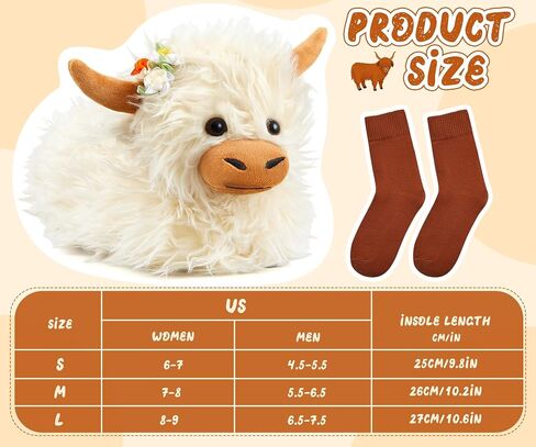 Highland Cow Slippers for Women Men Plush Animal Slippers with Cotton Scottish Socks in Saudi Arabia