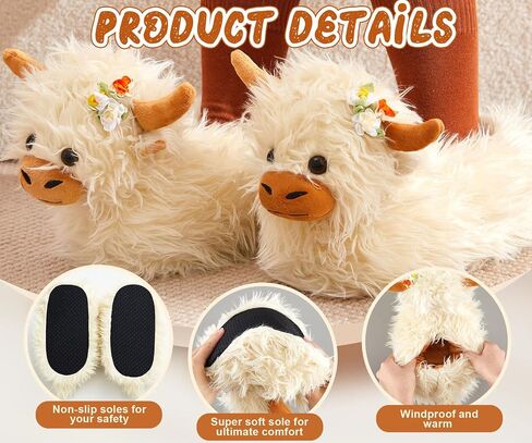 Highland Cow Slippers for Women Men Plush Animal Slippers with Cotton Scottish Socks in Saudi Arabia