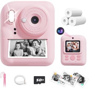 JOYJAM Kids Camera Instant Print, Upgrade Dual-Lens Selfie Digital Camera for Kids, HD 1080P, Christmas Birthday Gifts Toys for Girls Age 3-12, Toddler Portable Toy with SD Card 3 Rolls Print Paper in Kuwait