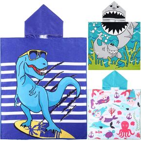 Chumia 3 Pack Kids Hooded Beach Poncho Towels Toddler Swim Pool Bath Towels with Hood Thicker Cotton Absorbent Cover up for Boys Girls Baby(47 x 24 Inch,Shark, Astronaut) in Kuwait
