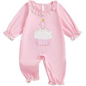 GOOCHEER First Birthday Baby Girl Outfit Fall 1 Cake Embroidery Ruffle Long Sleeve Romper Jumpsuit Cake Smash Clothes in Kuwait