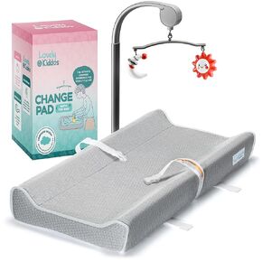Changing Pad - Foam Contoured Baby Changing Pad for Dresser, Washable Soft & Removable Non-Slip Outer Cover + Inner Waterproof Lining, Bonus Portable Toy Bar with Music Mode Included in Saudi Arabia