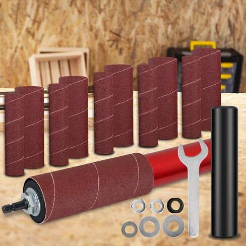 Drum Sander Set Portable Rubber Sanding Drum Hand-Held Spindle Sanding Drum with 120 Grit Sandpaper Drum Sanding Sleeves Power Drill Driven Drum Sander for Wood Metal Plastic(Gules) in Kuwait
