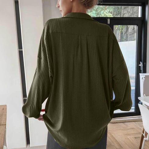 Oversized Sweaters for Women Long Sleeve Ribbed Knit Shirts Lapel Collar Loose Deep V Neck Tunic Tops Fall Outfits in Saudi Arabia