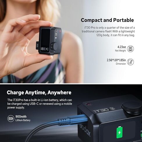 Godox iT30Pro-C iT30 Pro Flash for Canon, iT30Pro C Touchscreen Speedlite, Built-in Battery, 560 Full Power Flashes, 2.4G Wireless 1/8000 HSS, GODOX iT30ProC iT30 Pro C TTL Flash Speedlight (Silver) in Kuwait