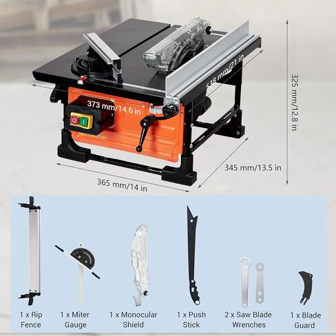 Table Saw for Jobsite, 8-Inch 6.7-Amp Copper Motor, Cutting Speed Up to 3576RPM, 24T Blade,Compact Portable Table Saw Kit With Sliding Miter Gauge, for Diy Woodworking, Orange in Saudi Arabia