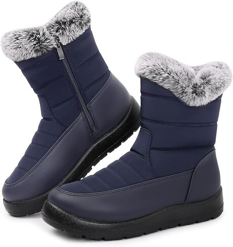 Winter Snow Boots for Women: Mid-Calf Booties with Fur Lined Zipper Comfortable Waterproof Warm Outdoor Shoes in Saudi Arabia