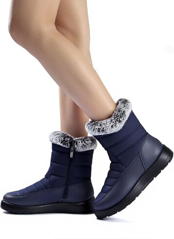 Winter Snow Boots for Women: Mid-Calf Booties with Fur Lined Zipper Comfortable Waterproof Warm Outdoor Shoes in Saudi Arabia