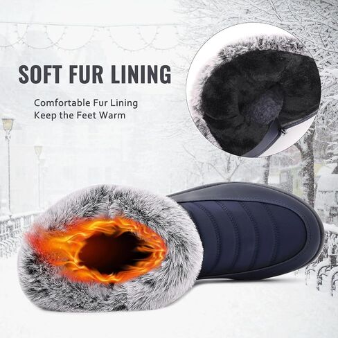 Winter Snow Boots for Women: Mid-Calf Booties with Fur Lined Zipper Comfortable Waterproof Warm Outdoor Shoes in Saudi Arabia