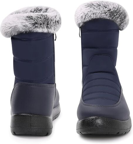 Winter Snow Boots for Women: Mid-Calf Booties with Fur Lined Zipper Comfortable Waterproof Warm Outdoor Shoes in Saudi Arabia