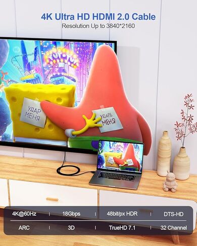4K HDMI Cable 4FT, High Speed HDMI 2.0 Cable 4 Foot Ultra HD HDMI to HDMI Cord 4K@60Hz, 2K@144Hz, 1080P@240Hz, HDR, 3D, HDCP2.2, ARC for Monitor, Roku TV, PS4/PS5, Laptop, HDTV, Xbox, Switch in Saudi Arabia