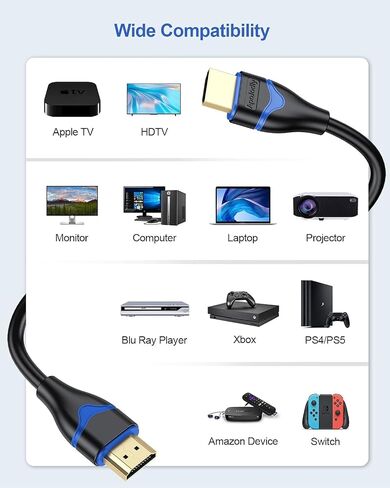 4K HDMI Cable 4FT, High Speed HDMI 2.0 Cable 4 Foot Ultra HD HDMI to HDMI Cord 4K@60Hz, 2K@144Hz, 1080P@240Hz, HDR, 3D, HDCP2.2, ARC for Monitor, Roku TV, PS4/PS5, Laptop, HDTV, Xbox, Switch in Saudi Arabia