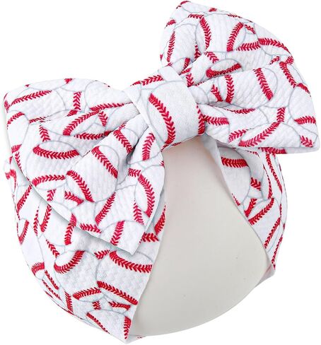 Baseball Bow Beadband Baby ، عصابات نايلون ناعمة عالية في لعبة Red & White Game Sport Accessories for Girls and Infants in Saudi Arabia