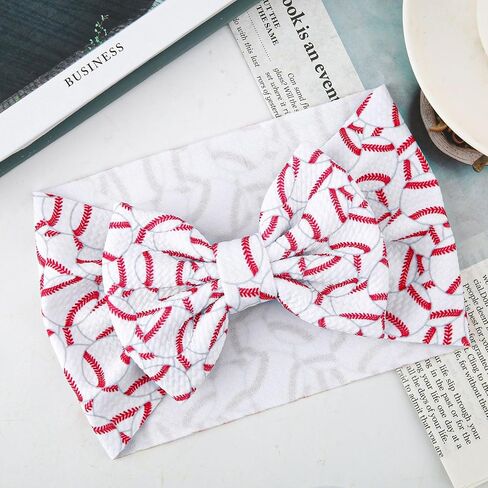 Baseball Bow Beadband Baby ، عصابات نايلون ناعمة عالية في لعبة Red & White Game Sport Accessories for Girls and Infants in Saudi Arabia