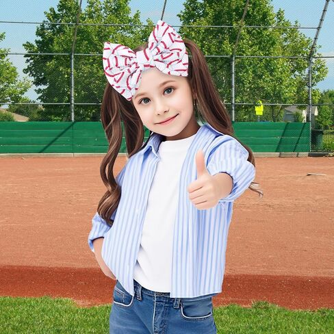 Baseball Bow Beadband Baby ، عصابات نايلون ناعمة عالية في لعبة Red & White Game Sport Accessories for Girls and Infants in Saudi Arabia