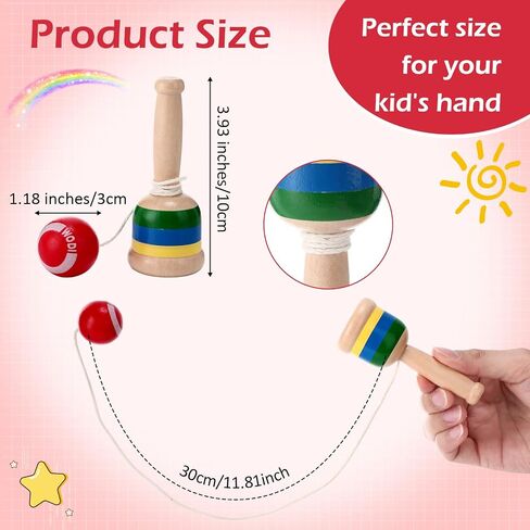 20 Pcs Wooden Catch Ball Game Mini Wood Ball Catching with String Cup Vintage Catch Toys for Kids Novelty Party Game for Fun Lawn Camping Beach Hand Eye Coordination Educational in Saudi Arabia