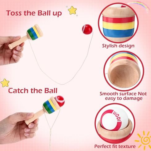 20 Pcs Wooden Catch Ball Game Mini Wood Ball Catching with String Cup Vintage Catch Toys for Kids Novelty Party Game for Fun Lawn Camping Beach Hand Eye Coordination Educational in Saudi Arabia