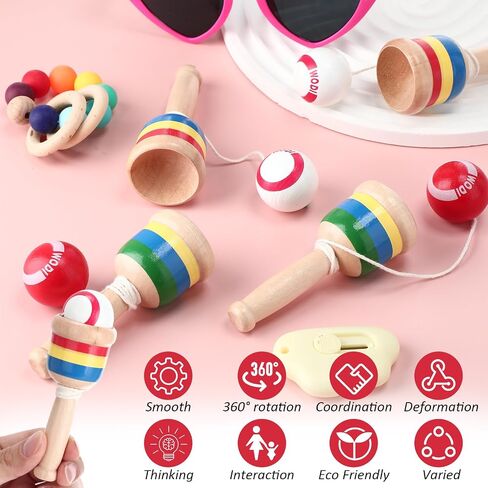 20 Pcs Wooden Catch Ball Game Mini Wood Ball Catching with String Cup Vintage Catch Toys for Kids Novelty Party Game for Fun Lawn Camping Beach Hand Eye Coordination Educational in Saudi Arabia
