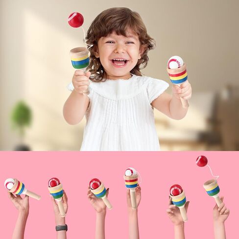 20 Pcs Wooden Catch Ball Game Mini Wood Ball Catching with String Cup Vintage Catch Toys for Kids Novelty Party Game for Fun Lawn Camping Beach Hand Eye Coordination Educational in Saudi Arabia