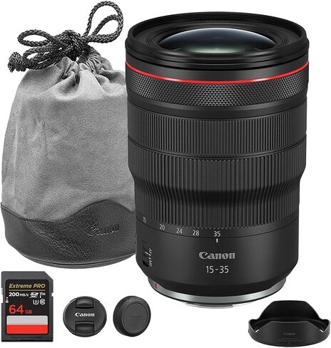 Canon RF 15-35mm f/2.8 L هو عدسة USM-تكبير سريع للغاية مع تثبيت الصور للفيديو وحفلات الزفاف والمناظر الطبيعية والداخلية (3682C002) + 64 جيجابايت بطاقة ذاكرة in Saudi Arabia