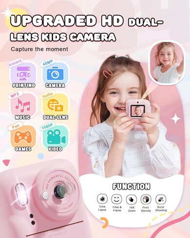 كاميرا Joyjam Kids ، طباعة فورية ، ترقية كاميرا رقمية مزدوجة العدسة للأطفال ، HD 1080p ، هدايا عيد ميلاد عيد الميلاد للبنات التي تبلغ من العمر 3-12 عامًا ، لعبة صغار محمولة مع بطاقة طباعة SD 3 Rolls in Kuwait