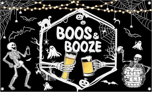 71x42inch Boos and Booze Backdrop Halloween Skeleton Bachelorette Cocktails Party Banner Gothic Decorations Sprider Web Photography Background Photo Booth Prop in Saudi Arabia