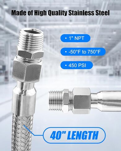 ضغط ضاغط الهواء خرطوم 40 "طول × 1" من ذكور معظم ضواغط الهواء ، -50 ° F -750 ° F 450psi ، خراطي مرن من الفولاذ المقاوم للصدأ الصناعي مرنة مع مفصل دوار مجاني in Saudi Arabia