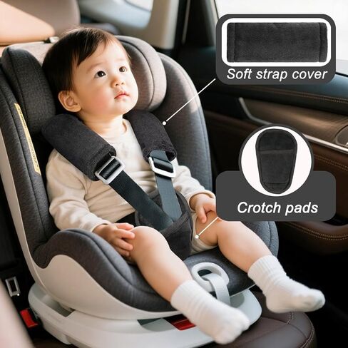Car Seat Straps Pads for Baby Boys 3 Pieces,Super Soft Car Seat Strap Covers Kids,Man Fai Sky Infant Carseat Shoulder Pading, Hip Support for All Car Seats, Pushchair, Stroller(Black) in Kuwait