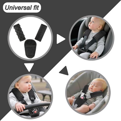 Car Seat Straps Pads for Baby Boys 3 Pieces,Super Soft Car Seat Strap Covers Kids,Man Fai Sky Infant Carseat Shoulder Pading, Hip Support for All Car Seats, Pushchair, Stroller(Black) in Kuwait