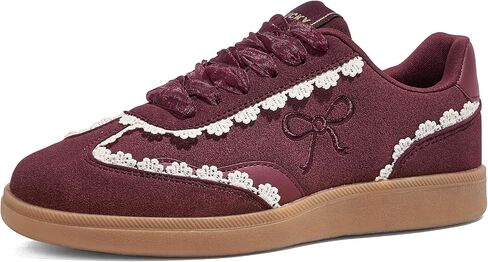 Lucky Step Women's Lace Bevertains Casual Sneakers Orgonza Ribbon Lace-Up Fashion Vintage Gum Sole Trendy Trendy Shoes in Kuwait