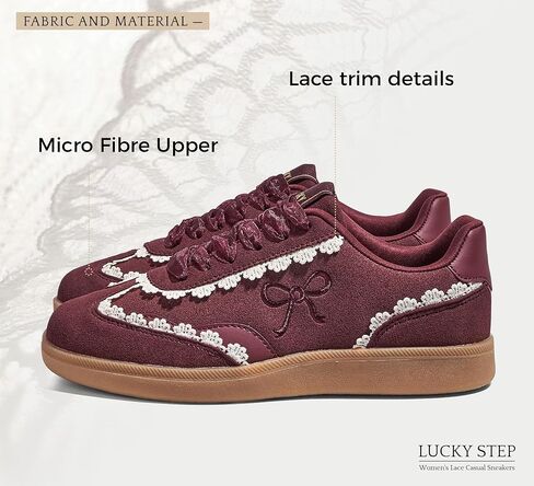Lucky Step Women's Lace Bevertains Casual Sneakers Orgonza Ribbon Lace-Up Fashion Vintage Gum Sole Trendy Trendy Shoes in Kuwait
