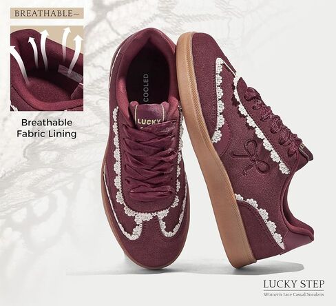 Lucky Step Women's Lace Bevertains Casual Sneakers Orgonza Ribbon Lace-Up Fashion Vintage Gum Sole Trendy Trendy Shoes in Kuwait
