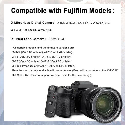 بالنسبة إلى Fujifilm ، قم بإعادة شحن الكاميرا عن بُعد التحكم في إطلاق مصراع Wireless Fearable مع Fuji X-T30 II ، X-S10 ، X100VI ، X-H2S ، X-H2 ، X-T5 ، X-T4 ، X-T3 ، X-S20 ، X-T-T-3 ، X-M5 ، X-E5 ، X HAND (الأسود) in Kuwait